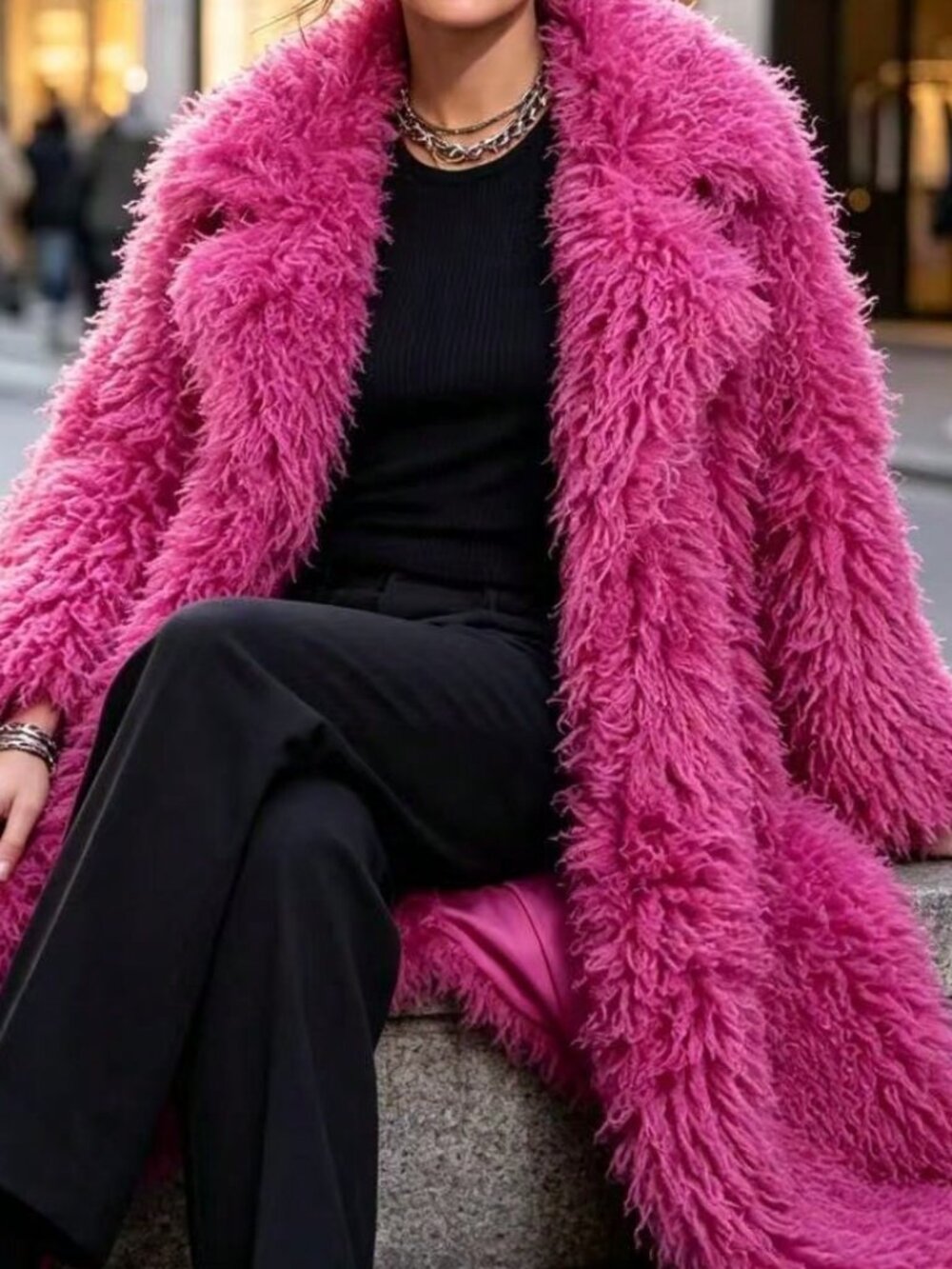 Hot Pink Casual Women's Faux Fur Coat - Picture 5 of 6